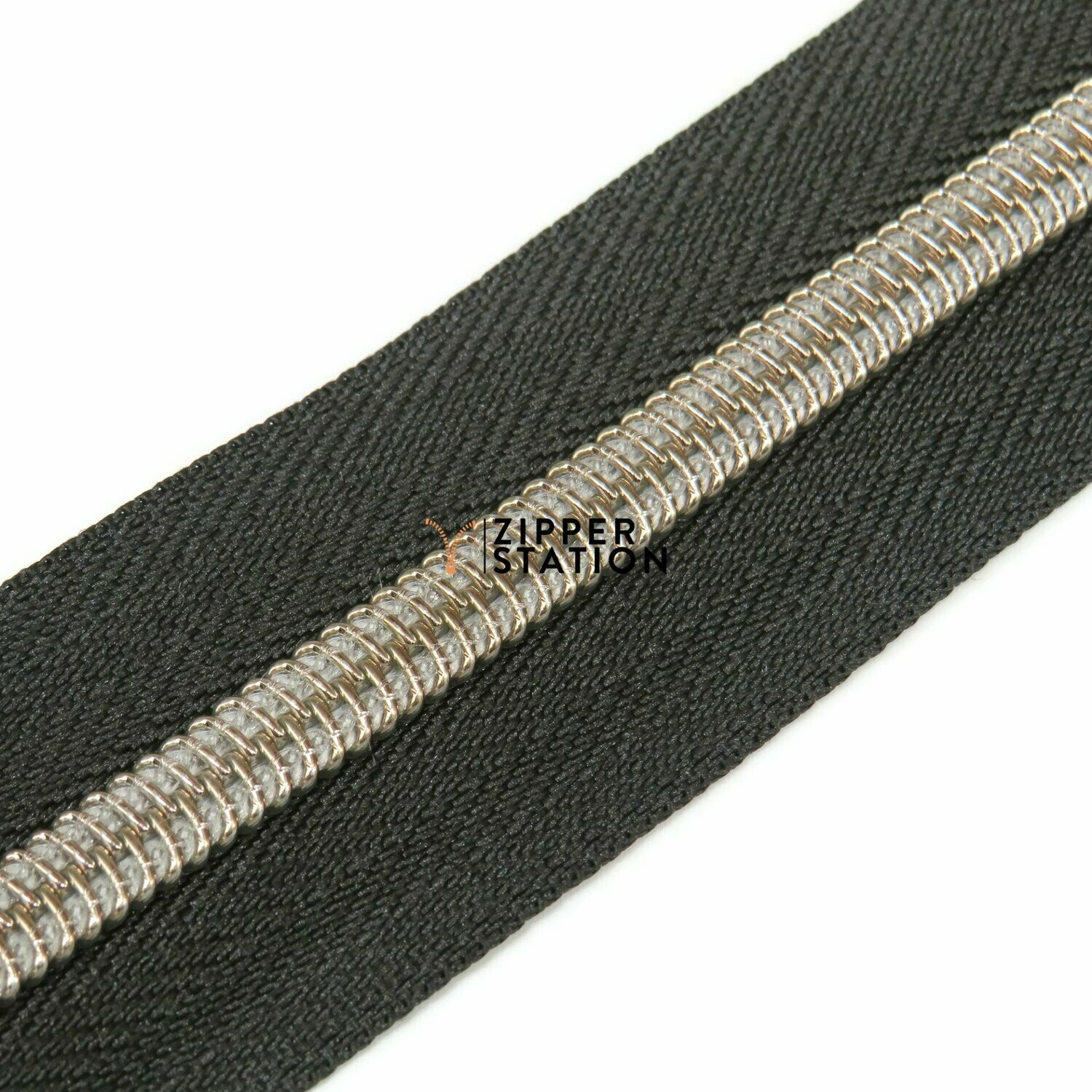 Nylon Continuous #5 Zip - Brass Teeth (NO SLIDERS) Nylon Continuous #5 Zip - Brass Teeth (NO SLIDERS), Colour: Black with Brass Teeth