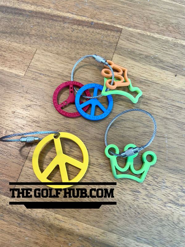 *NEW* Scotty Cameron Yellow Peace Sign, Green Scotty Dog, Green & Orange Crown, Red & Blue Steering Wheel Key Chains