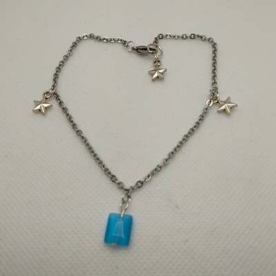 Fußkettchen aus Edelstahlkette und Katzenaugenstein.