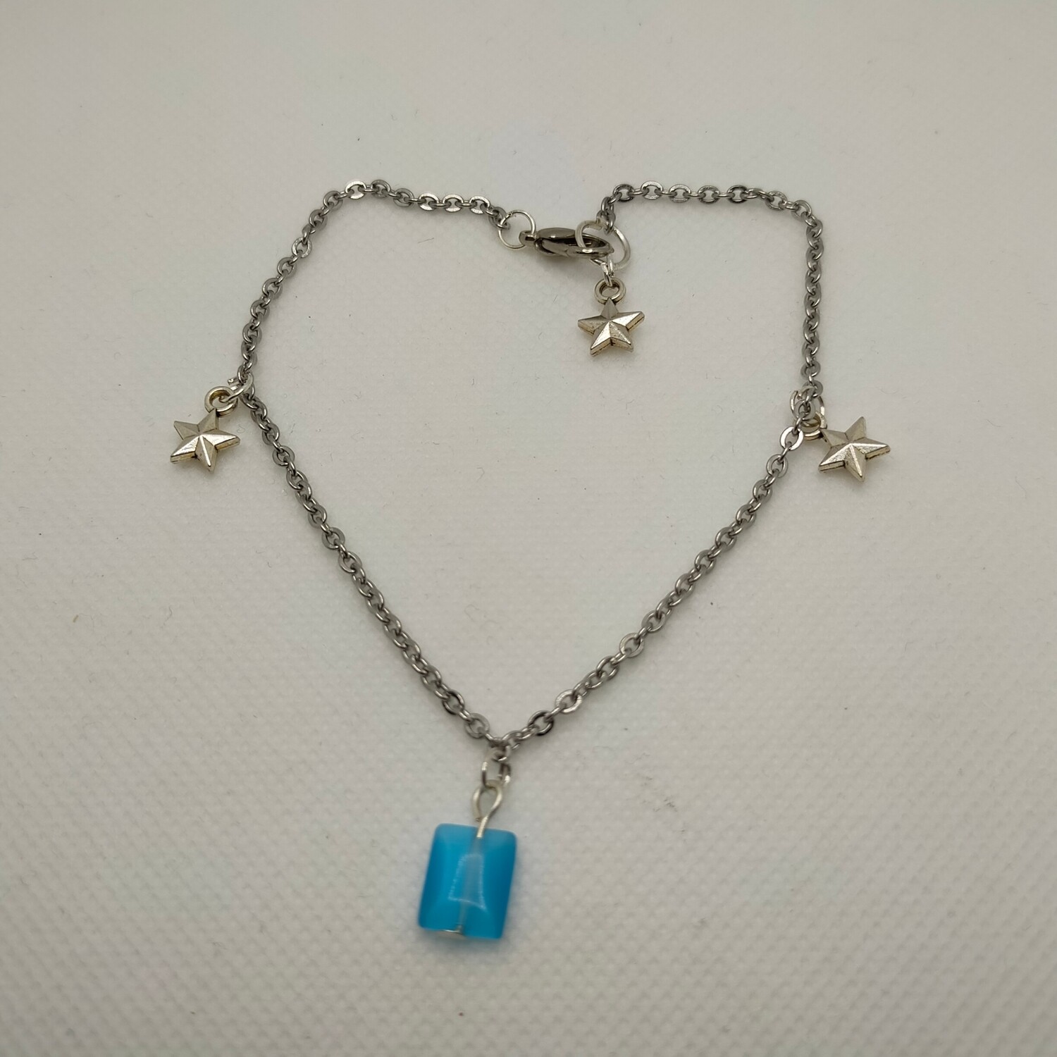 Fußkettchen aus Edelstahlkette und Katzenaugenstein.