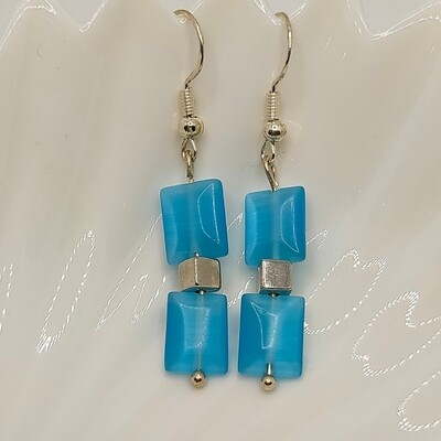 925er Sterling Silber mit Stempel Katzeaugensteine Ohrringe