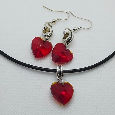 Rotes Kristall-Halsketten-Ohrring-Set
