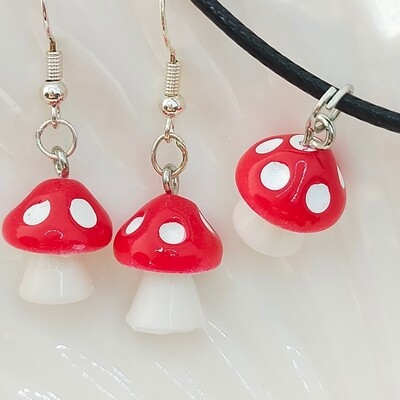 Pilze Halskette und Ohrringe Set