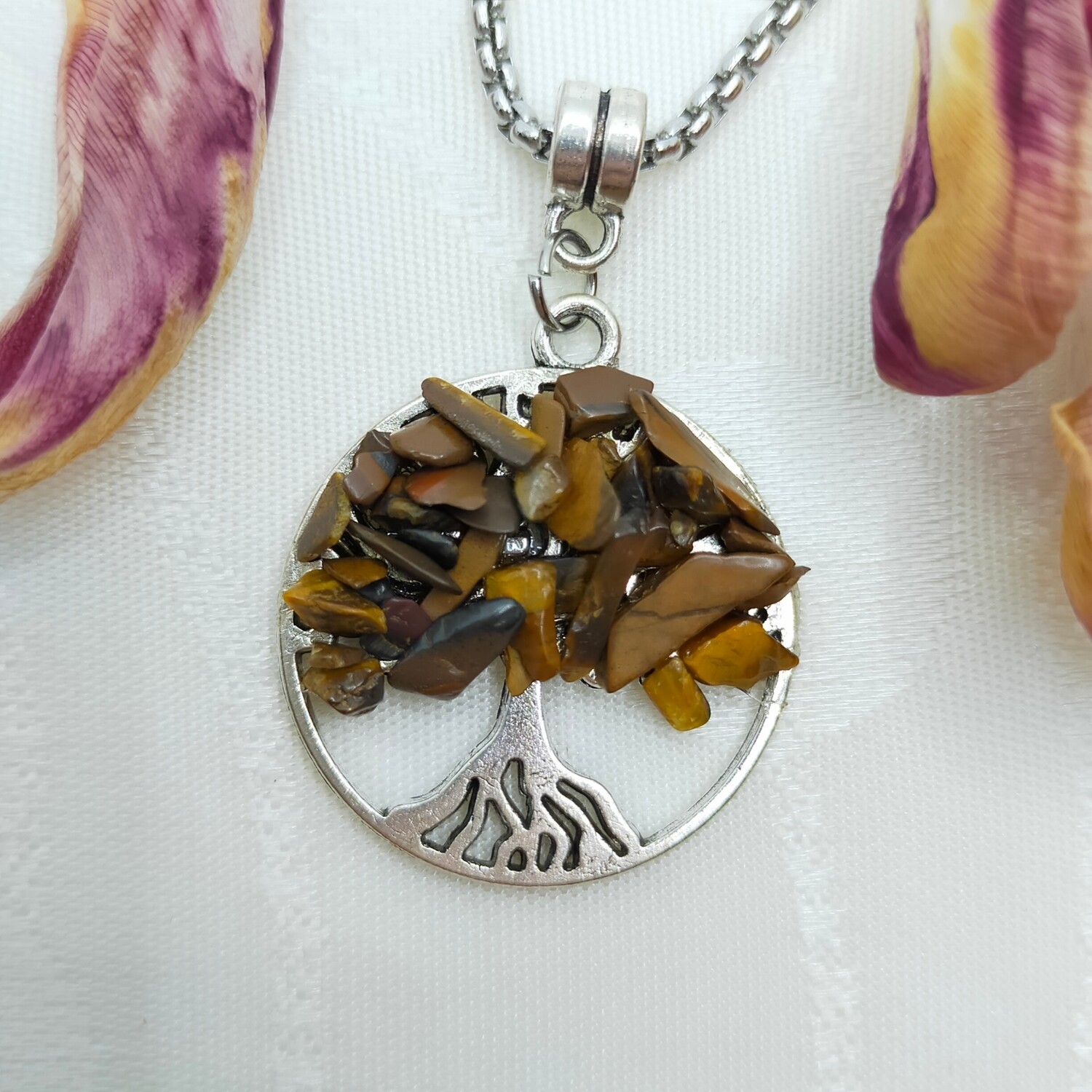 Edelstahle und Halbedelsteine Baum des Lebens Halskette