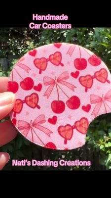 Pink Girly Bows and Cherries Car Coasters