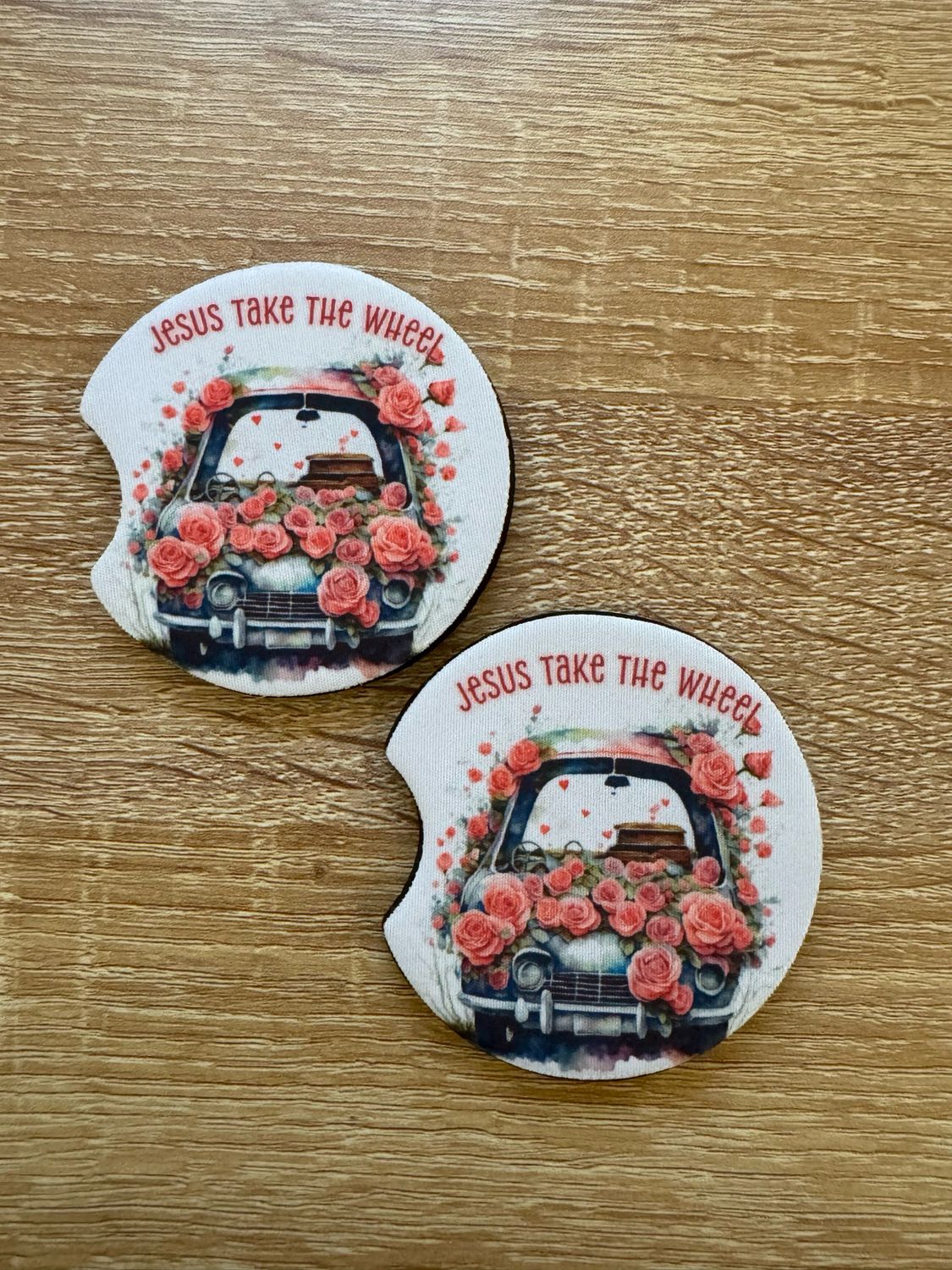 Jesus Take The Wheel Car Coasters