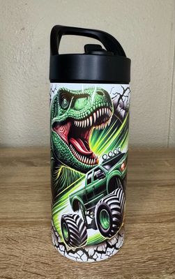 Green Monster Truck And Dinosaur Kids Tumbler