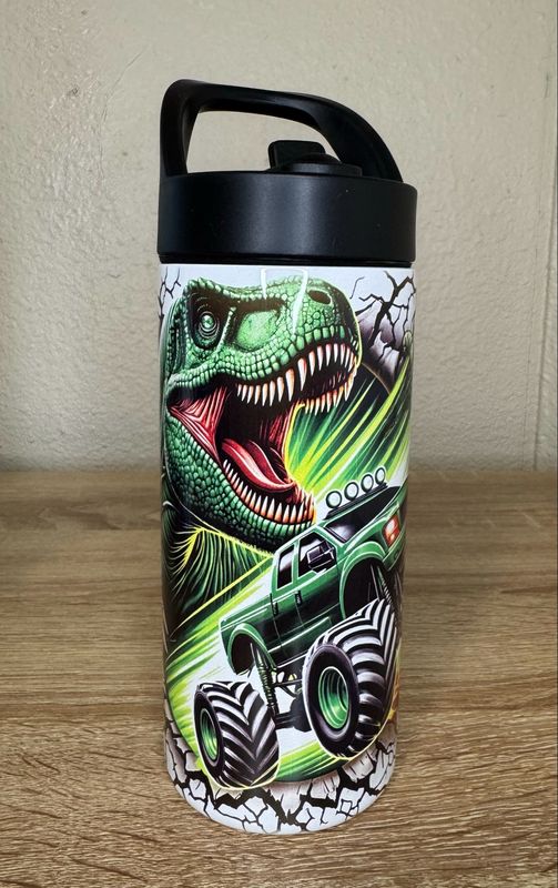 Green Monster Truck And Dinosaur Kids Tumbler