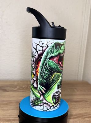 Green Monster Truck And Dinosaur Kids Tumbler