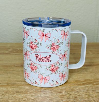 Personalized Girly Bows And Roses Travel Mug