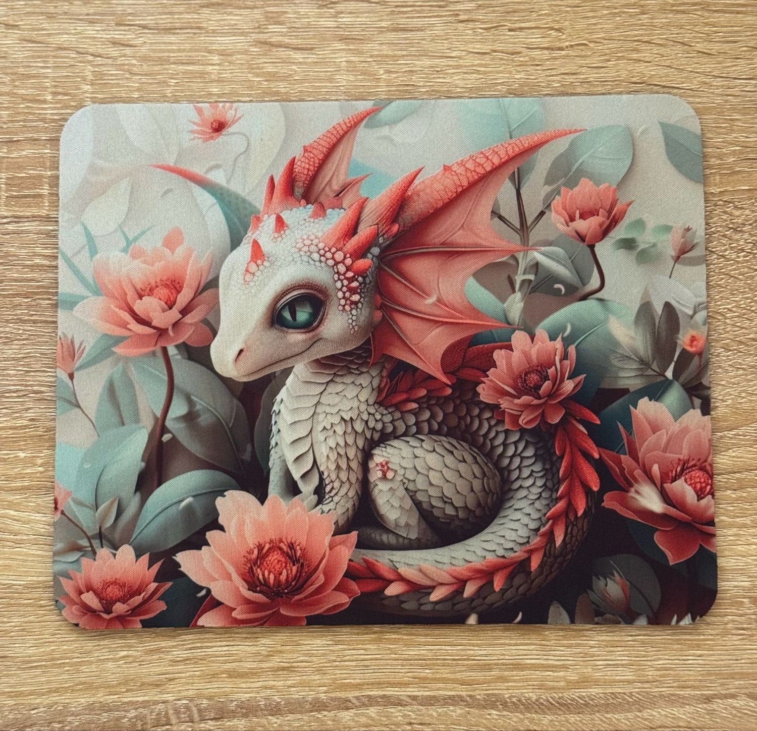 Pretty Pink And White Dragon Mousepad