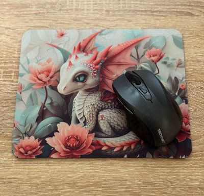 Pretty Pink And White Dragon Mousepad