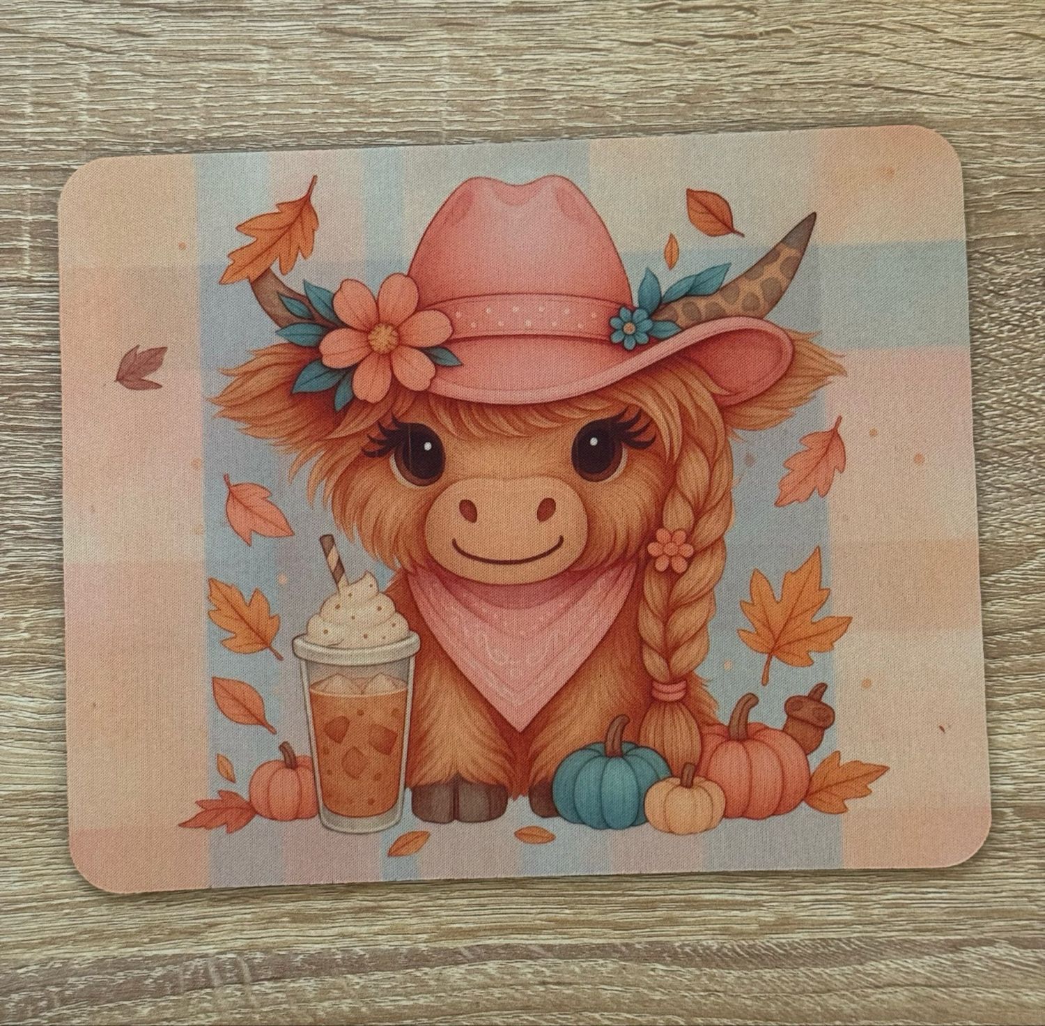 Fall Highland Cow With Iced Coffee Mousepad