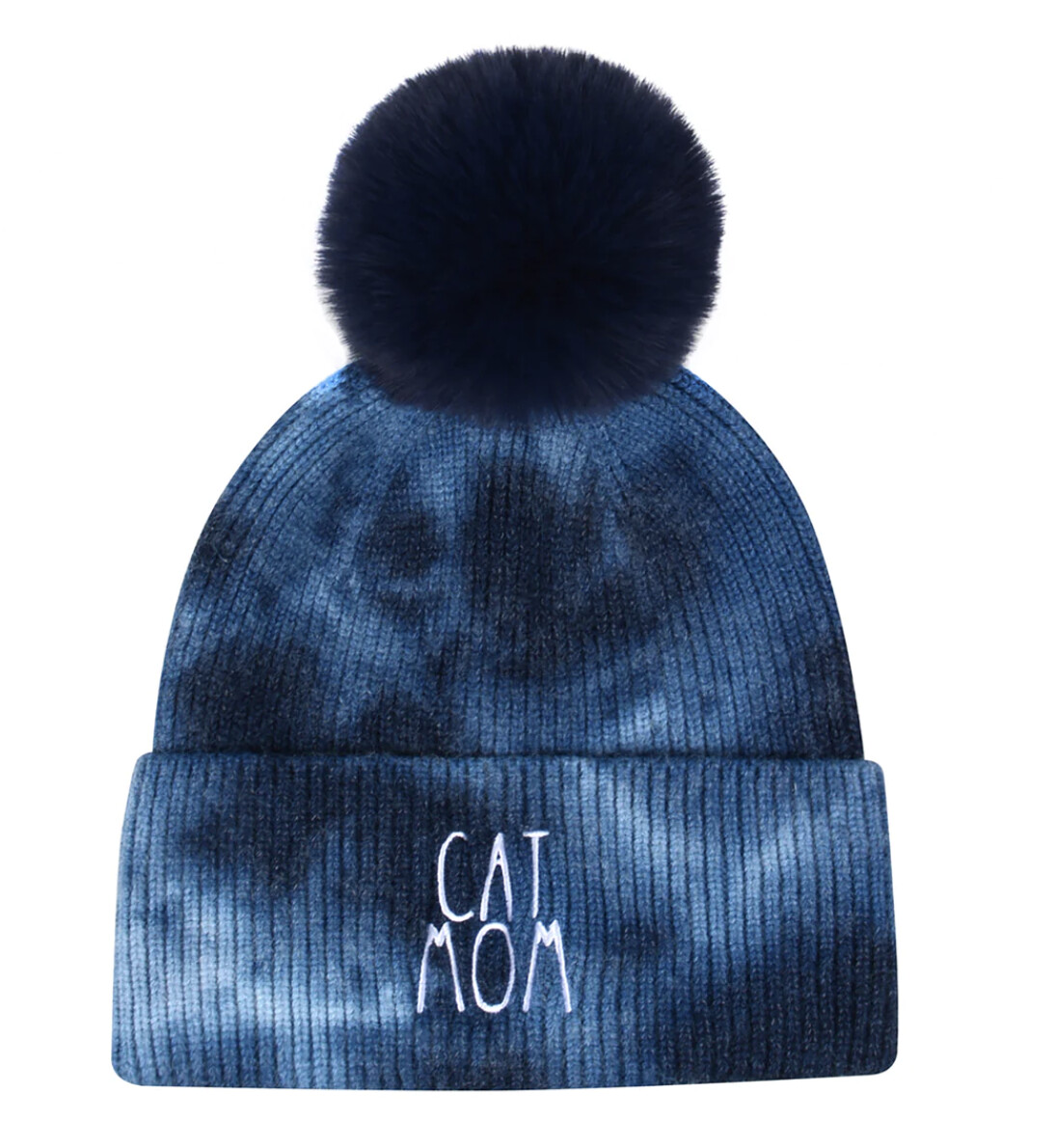 Cat Mom Knit Hat, Color: Navy/Black Tie Dye