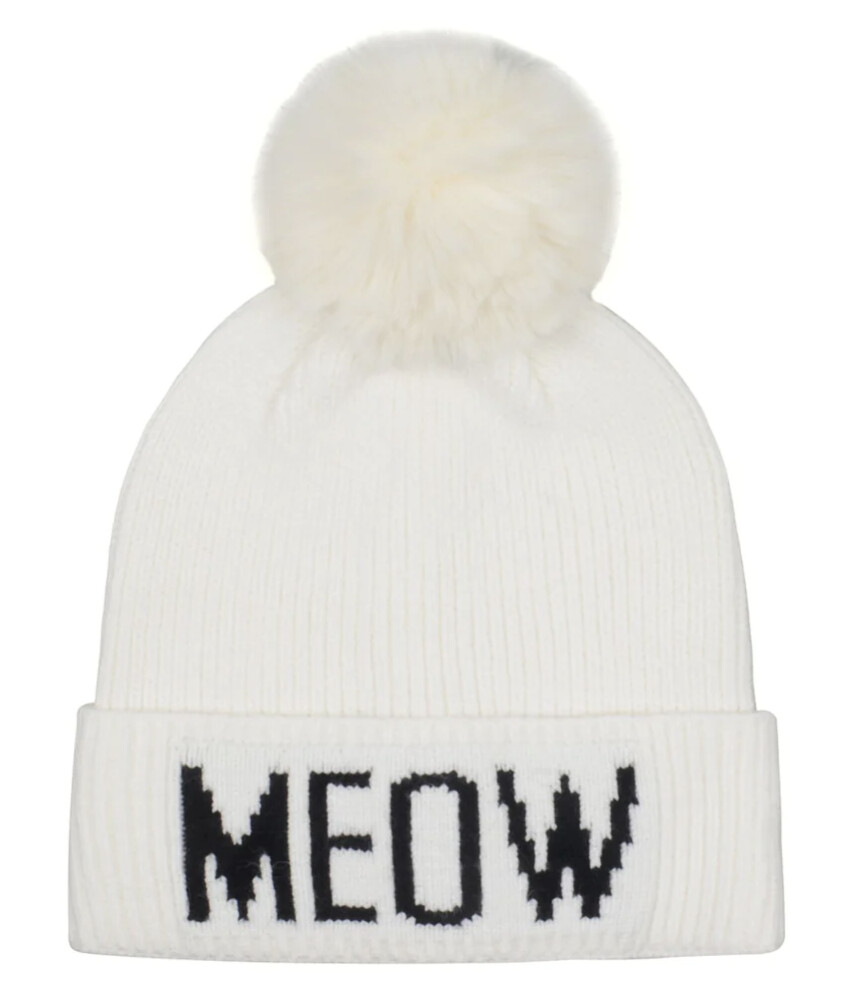 Meow Knit Hat, Color: White w Black