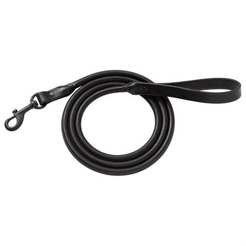 Rolled Leather Leash, Color: Black, Length: 3/4" x 4'