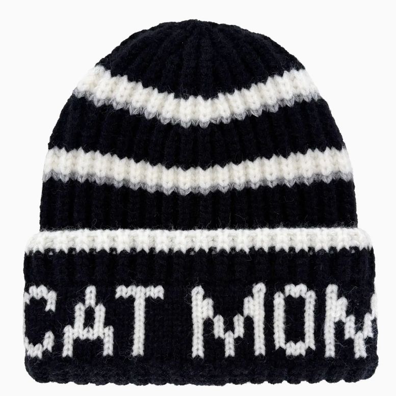 Cat Mom Striped Beanie