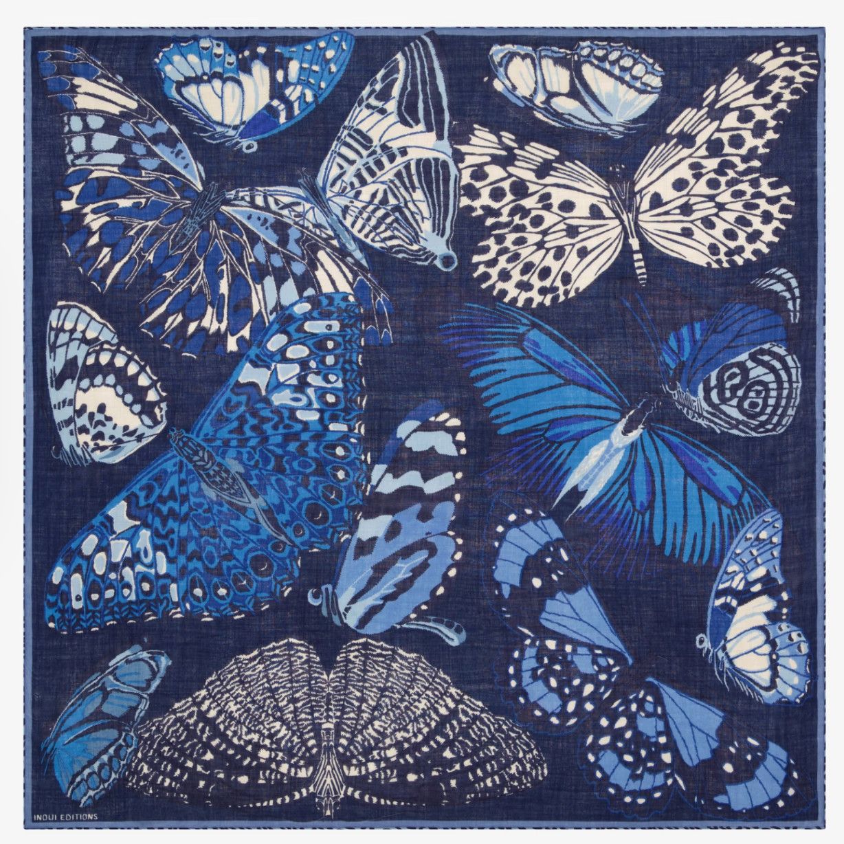 Square 130 Papillons Wool Scarf Blue