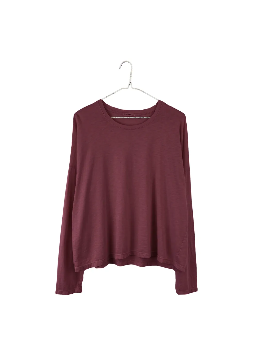 Long Sleeve Relaxed Tee, Color: Mahogany, Size: S