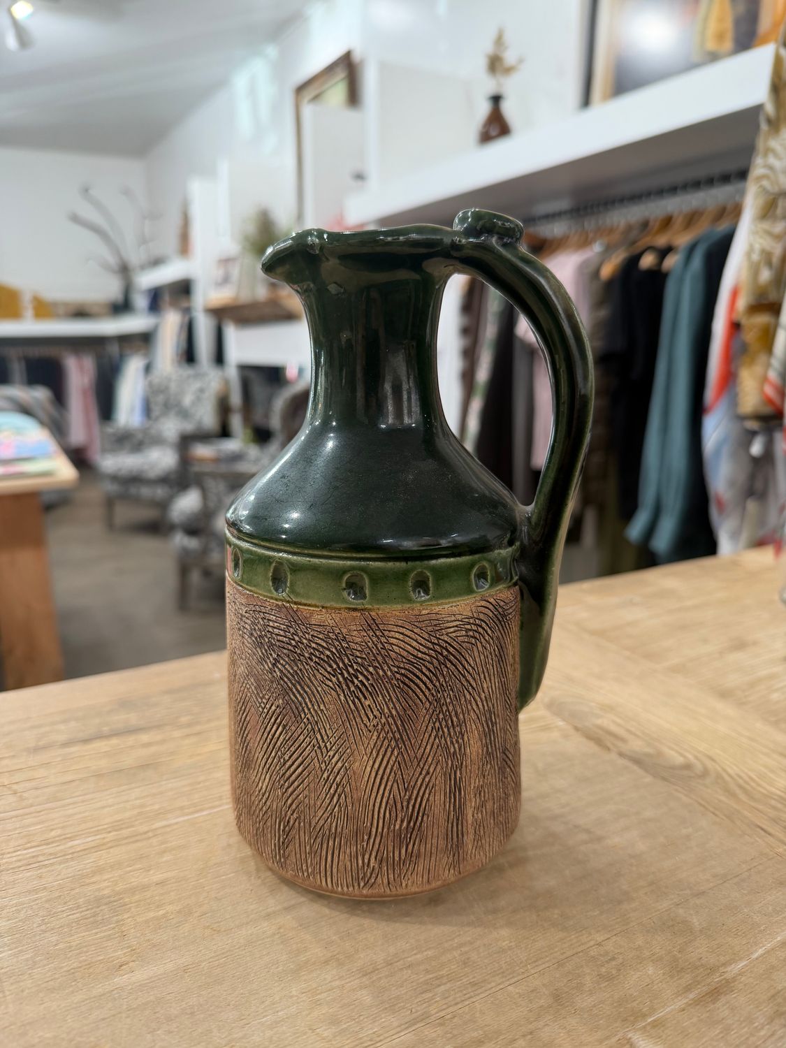Vintage Ceramic Green Pitcher