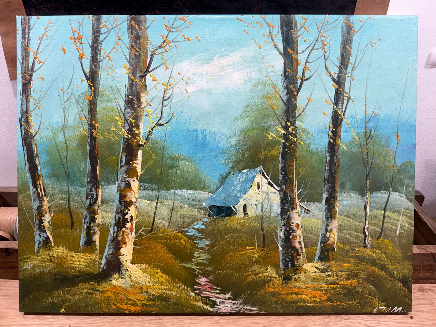 Vintage Oil Painting - Cabin in the Woods