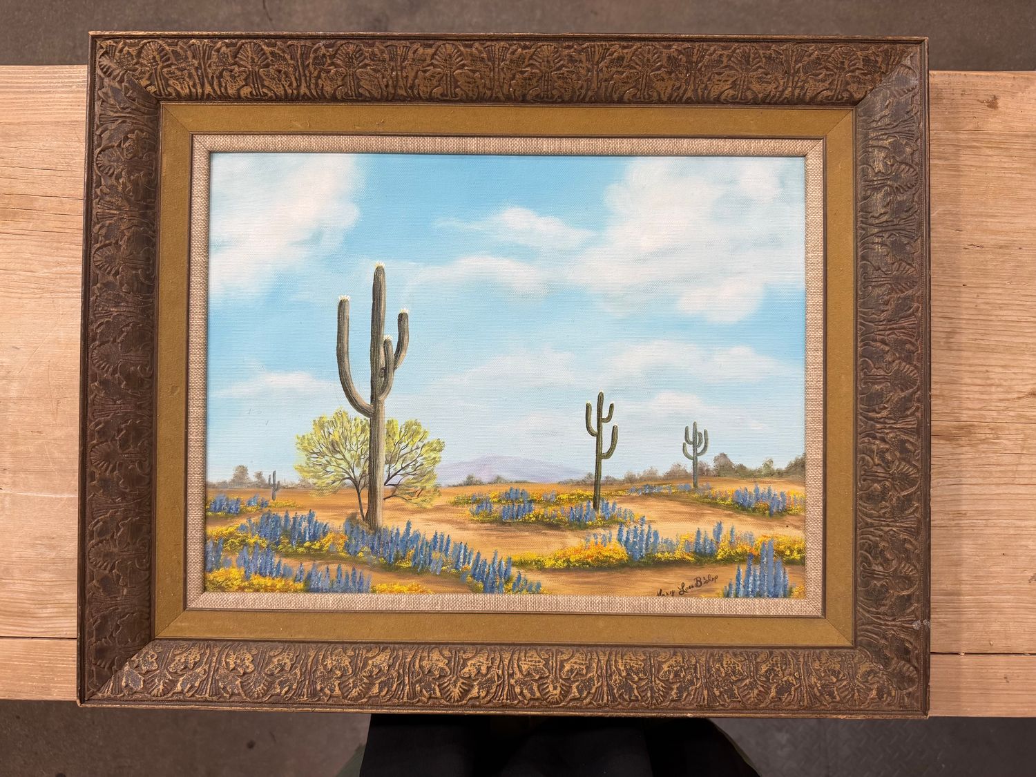 Vintage Oil Painting - Saguaro Cactus Desert Landscape