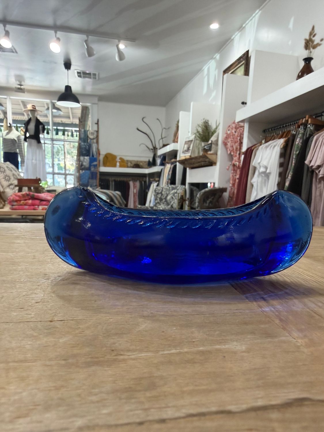 Vintage Cobalt Blue Glass Canoe