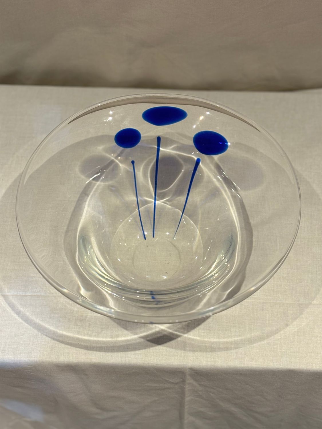 Vintage Heavy Hand-Blown Art Glass Bowl W/ Cobalt Blue