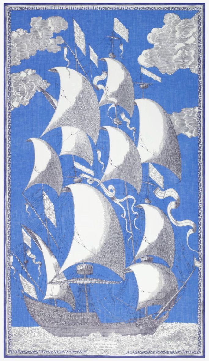 Etole 100 Des Rives Et Des Reves Cotton Scarf Blue