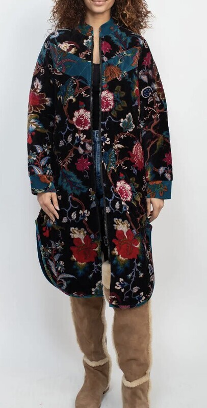 Quilted Velvet Long Jacket