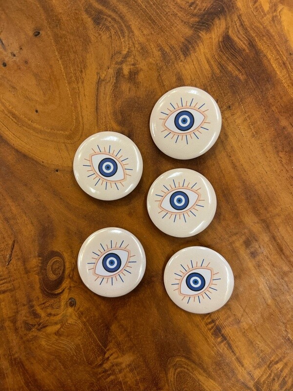 Art Buttons, 1.25&quot; (Set of 5) Evil Eye