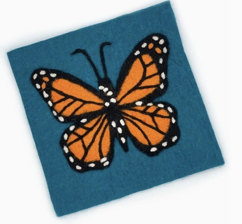Monarch On Blue Square Felt Trivet