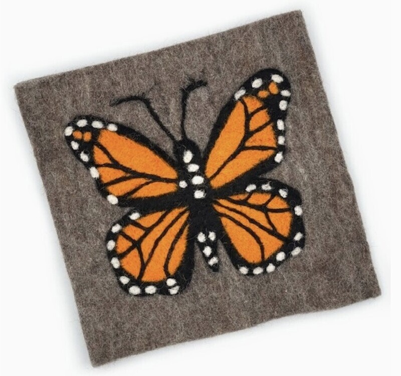 Monarch On Gray Square Felt Trivet