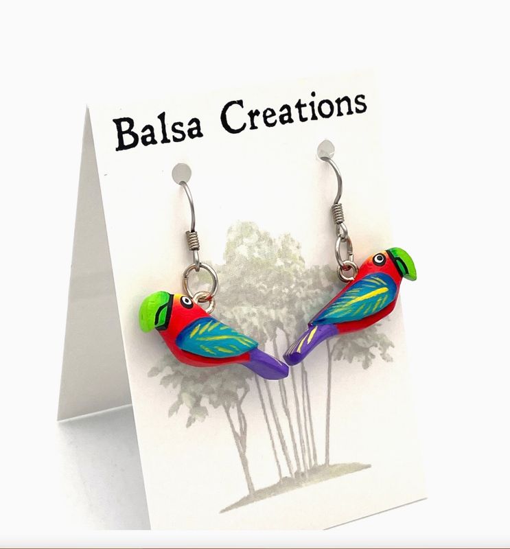 Balsa Scarlet Macaw Earrings