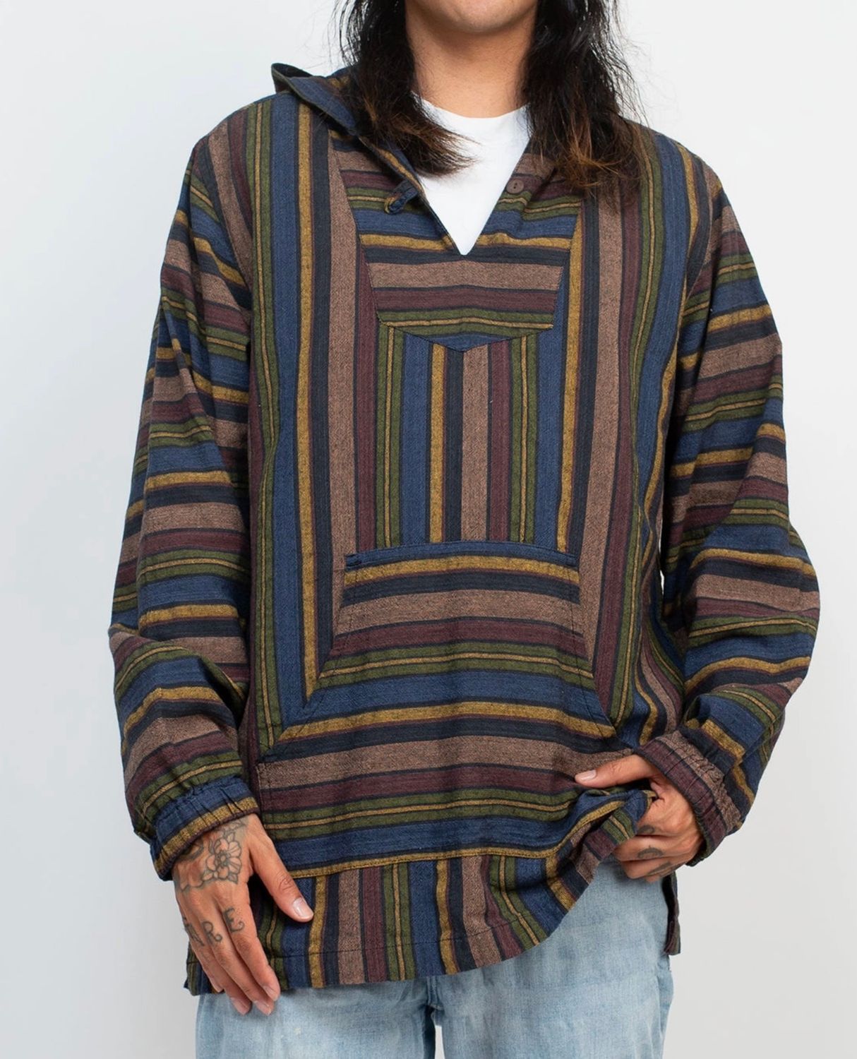 Unisex Stripe Baja Hoodie, Color: Charcoal, Size: S
