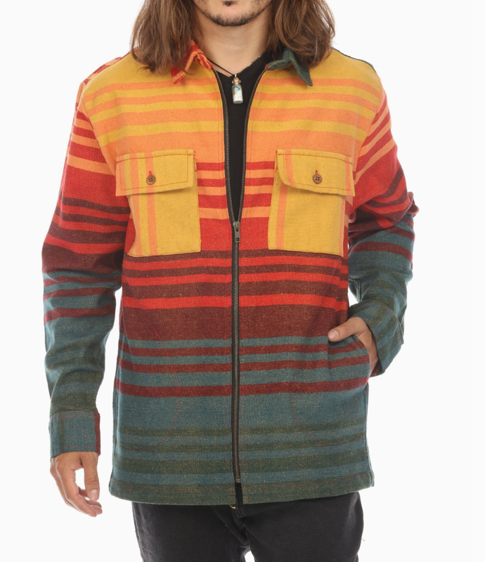 Ombre Striped Zipper Shirt Jacket