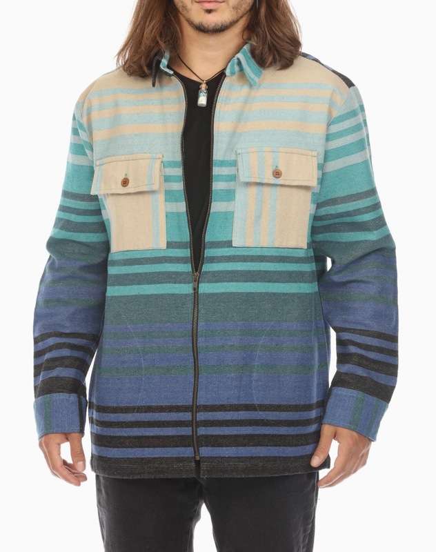 Ombre Striped Zipper Shirt Jacket