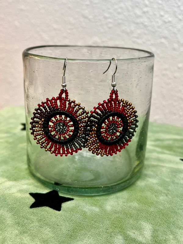 Circle Earrings - Red/Gold