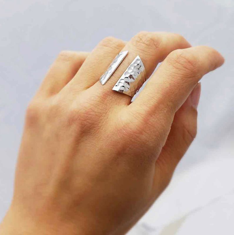 Adjustable Hammered Shield Ring