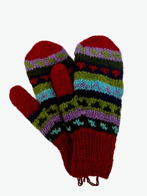 Wool Knit Mitten - Red