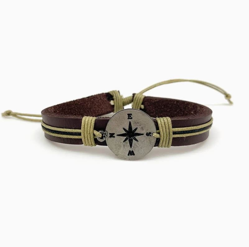 Pull Tie Leather Bracelet - Compass