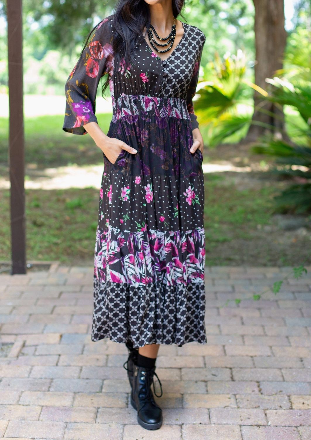 Bohemian Patchwork Maxi Dress, Size: S/M