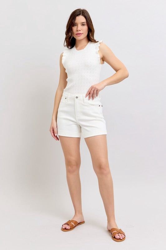 White Cuffed Shorts