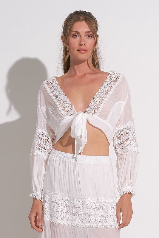 Crochet Lace Tie Top - White