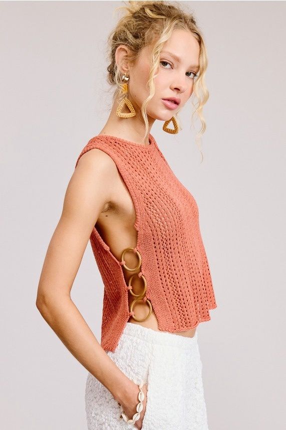 O-Ring Crochet Top - Coral