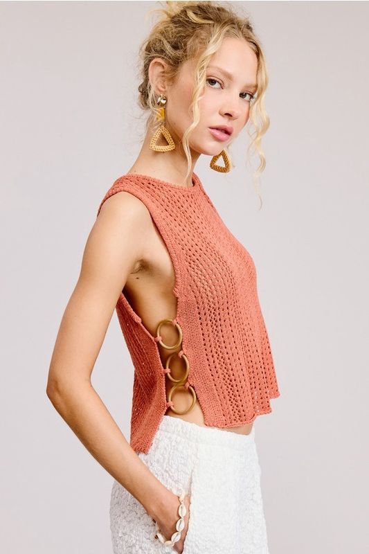 O-Ring Crochet Top - Coral