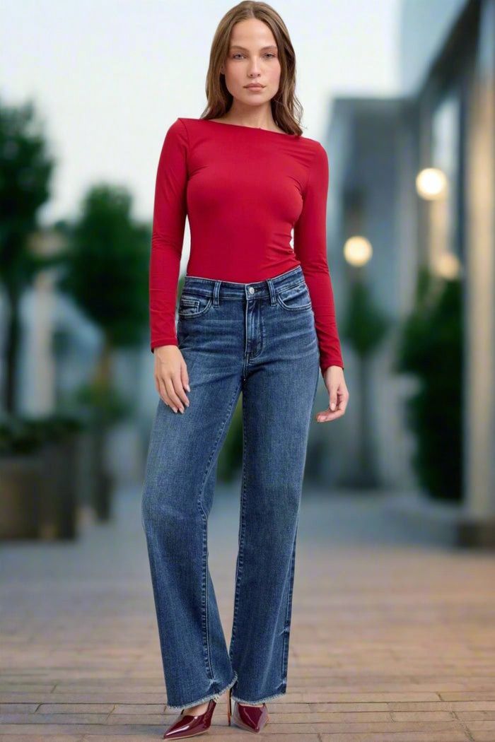 Raw Hem Slim Wide Legs