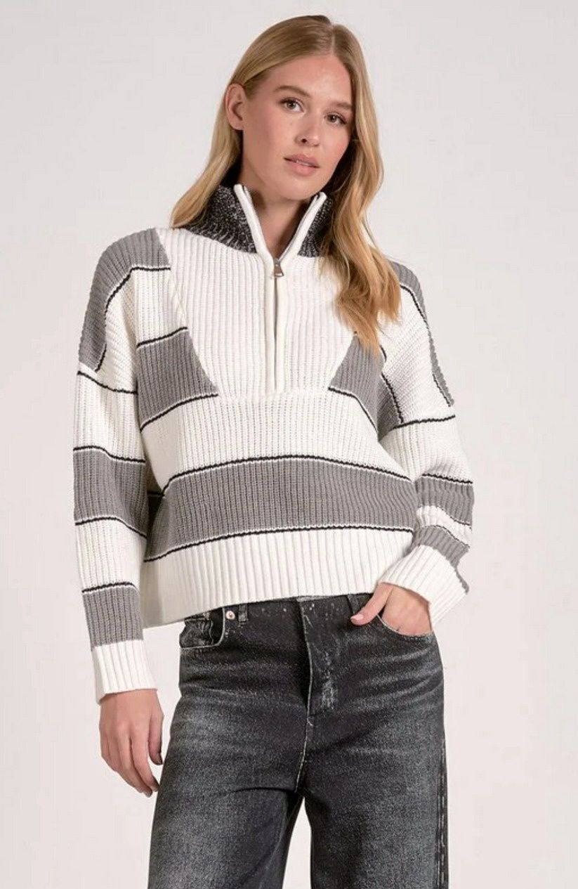 Grey Stripe 1/4 Zip Sweater