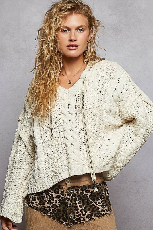 Chenille Hoodie Sweater - Cream