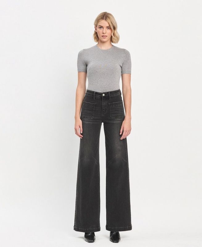 Engross Washed Blk Wide Legs